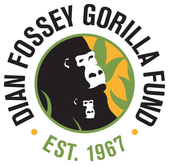 The logo depicted is an animated adult gorilla with a baby gorilla directly below it. They are encircled by the words, "Dian Fossey Gorilla Fun Est. 1967"